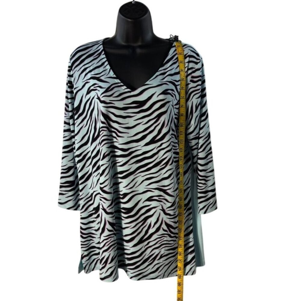Iman Global Chic Zebra Print Top With V-Neck & 3/4 Sleeves Large - Picture 8 of 9
